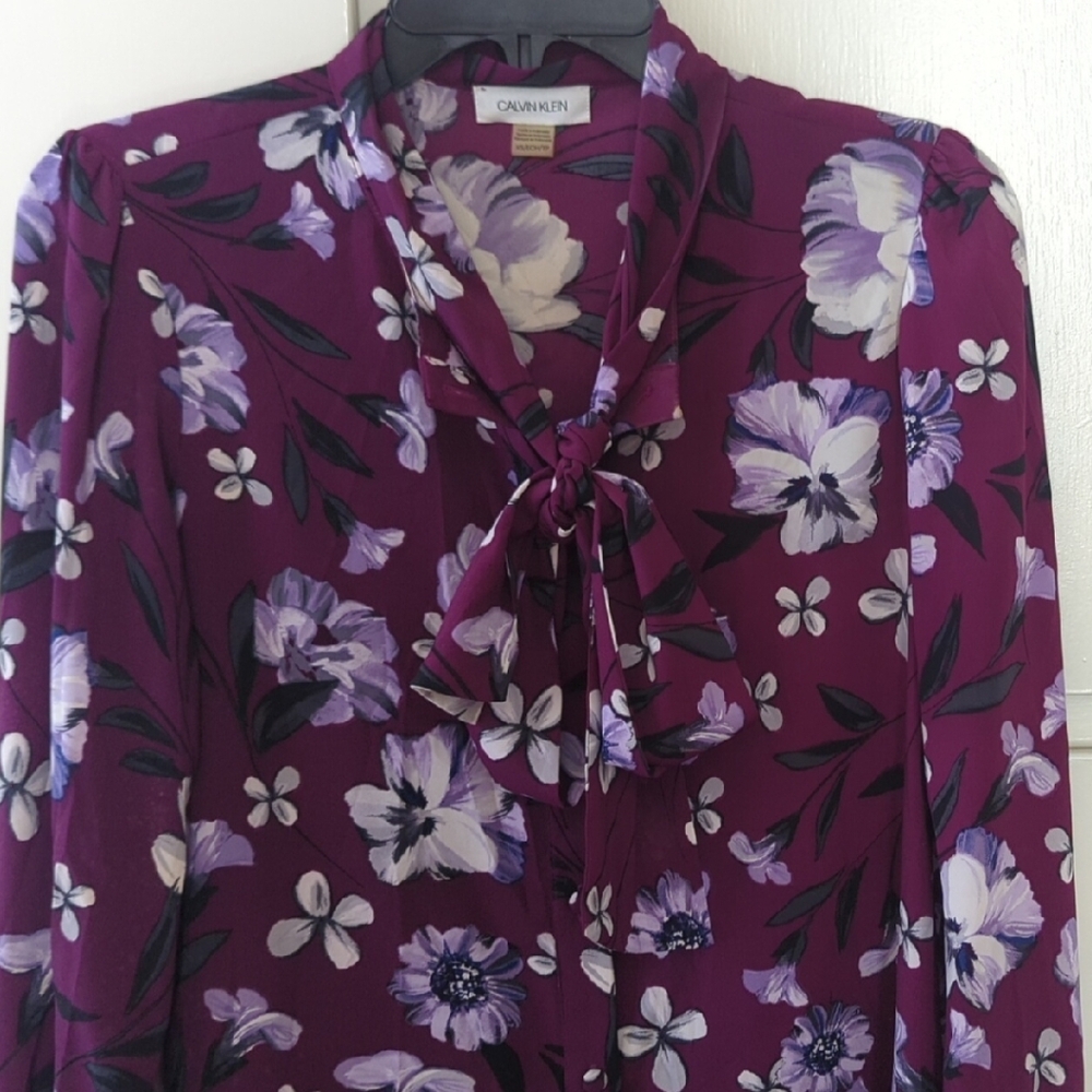 Calvin Klein Red Long Sleeve Tie Front Blouse